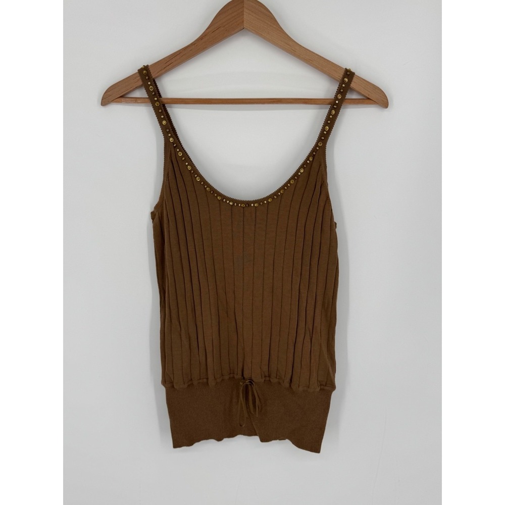Express Design Studio Women's Size Medium Tank Top Brown Beaded Neck Line M6